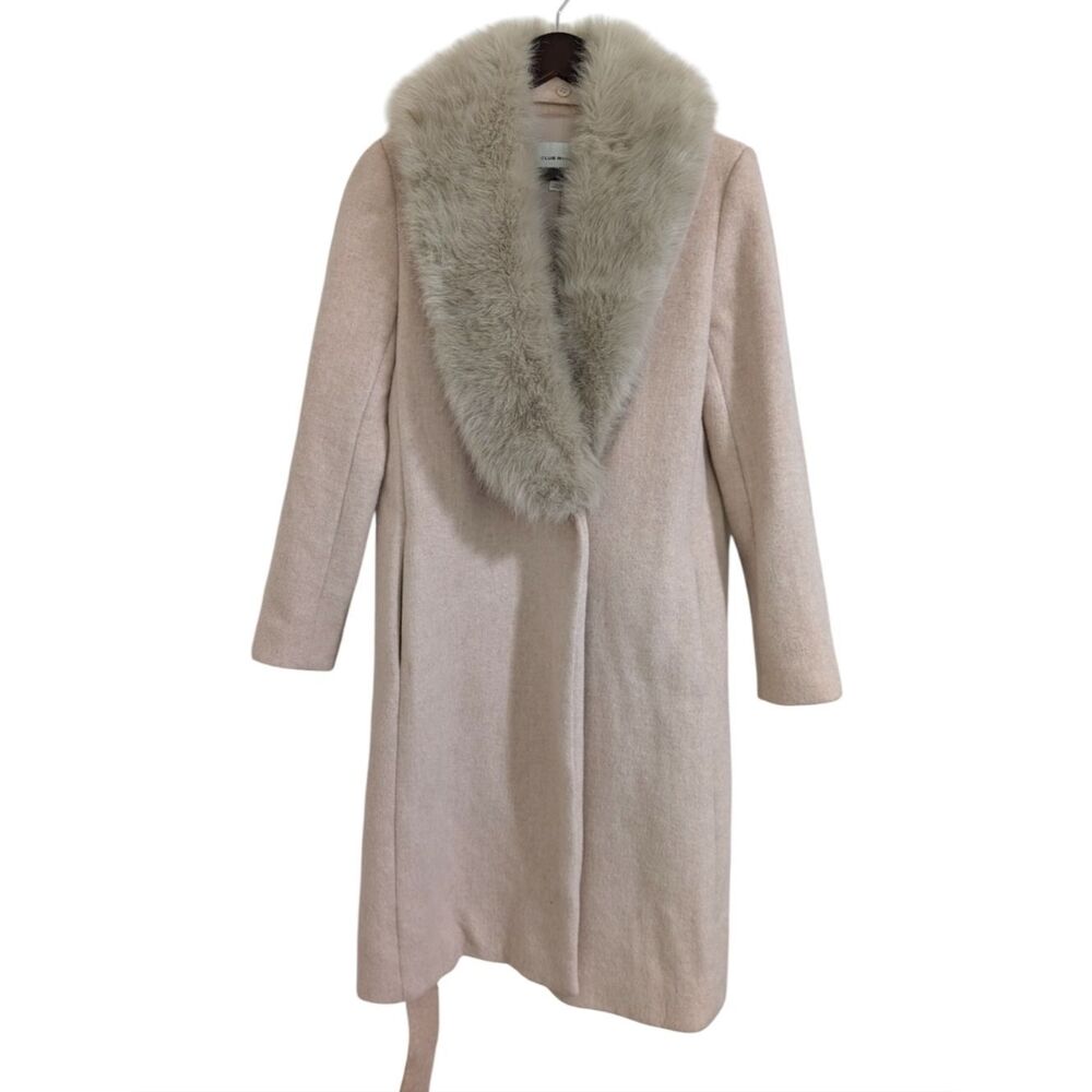 Club Monaco Pink Daylina Wool Wrap Coat w/ Detachable Faux Fur Trim M - Picture 4 of 11